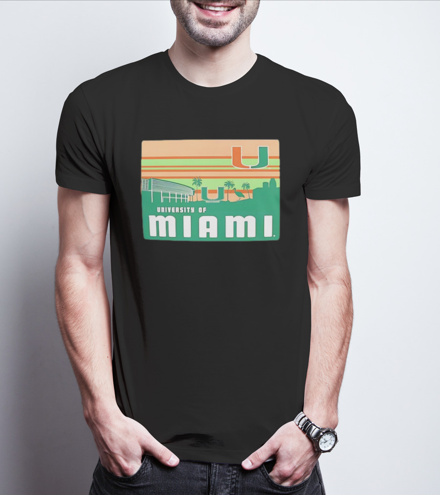 University Of Miami Hurricanes Retro Campus Skyline Palm Trees T-Shirt