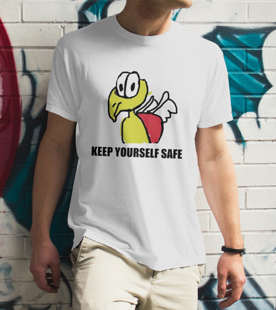 Keep Yourself Safe Bird With White Wings And Red Patch T-Shirt