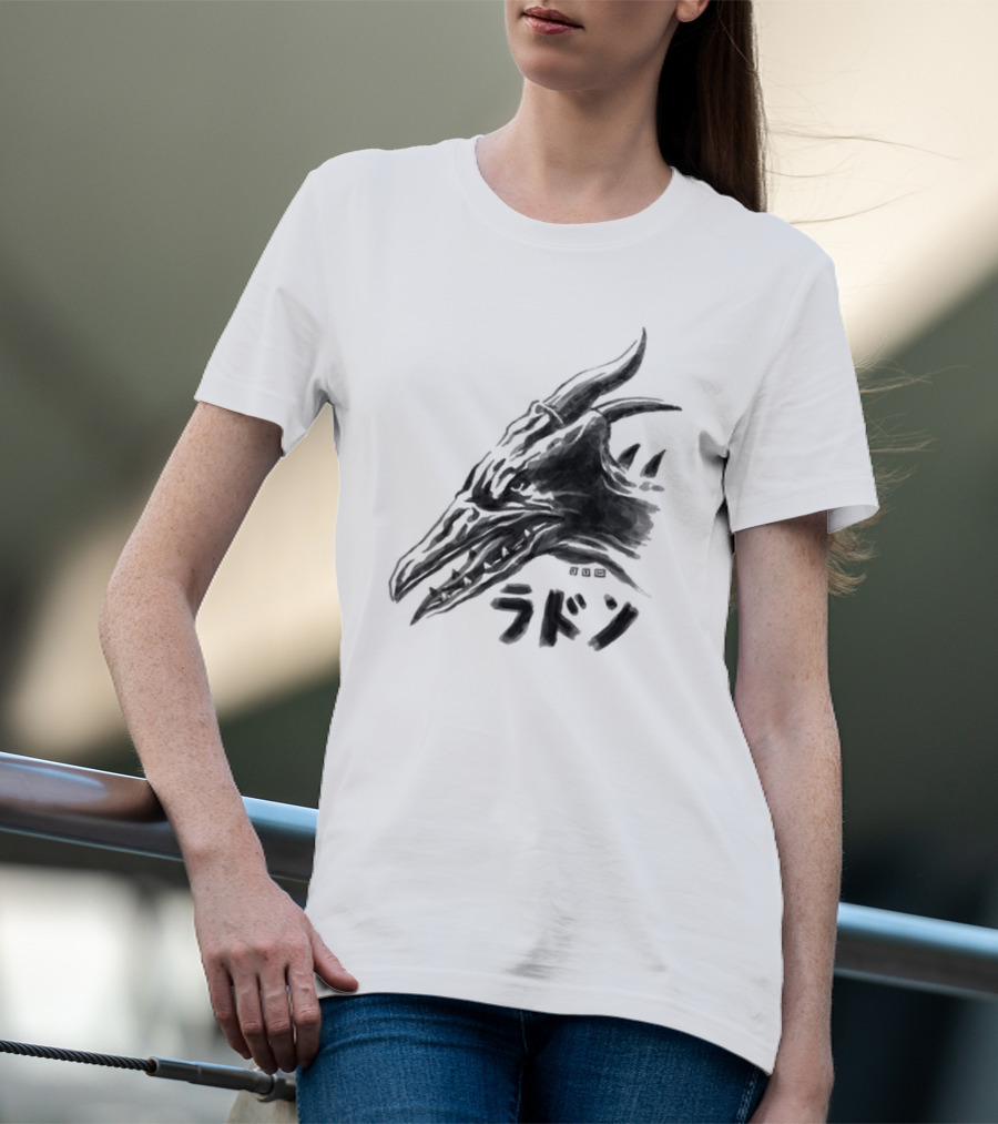 Waterbrushed Flyer Kaiju Rodan Dragon Kanji T-Shirt