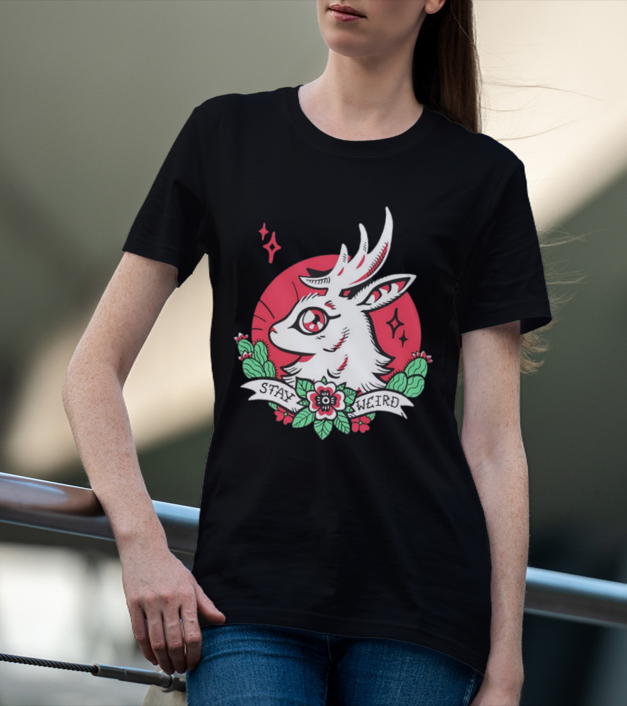 Stay Weird Jackalope Tattoo 03 Cactus And Floral T-Shirt