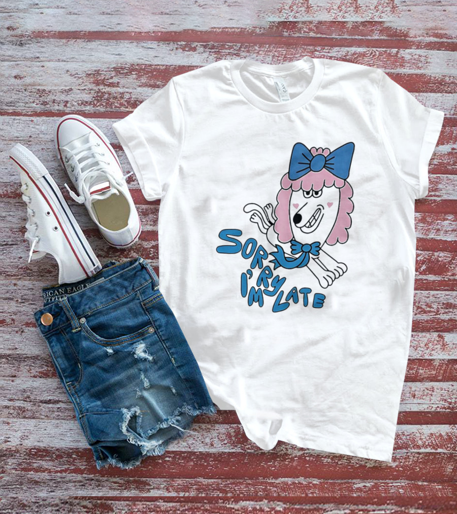 Lazy Oaf Sorry I’m Late Poodle With Pink And Blue Bow T-Shirt