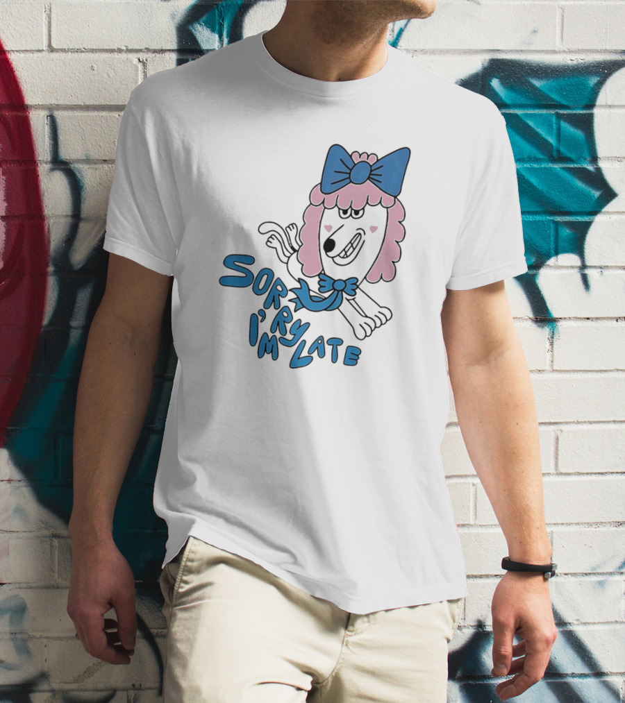 Lazy Oaf Sorry I’m Late Poodle With Pink And Blue Bow T-Shirt