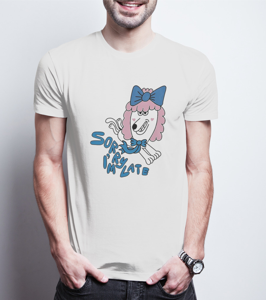 Lazy Oaf Sorry I’m Late Poodle With Pink And Blue Bow T-Shirt