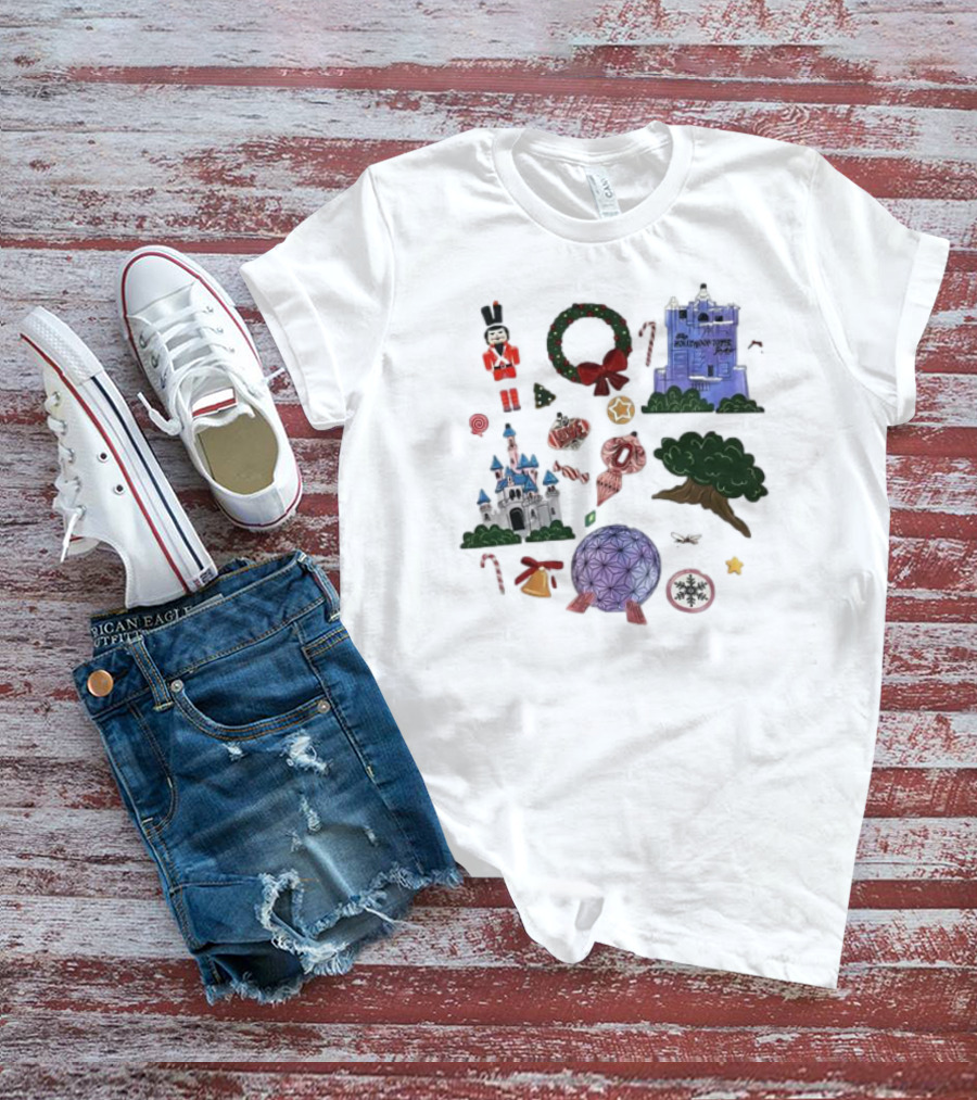 Park Icons Vintage Cartoon Nutcracker Castle Tree Wreath Snowflake T-Shirt