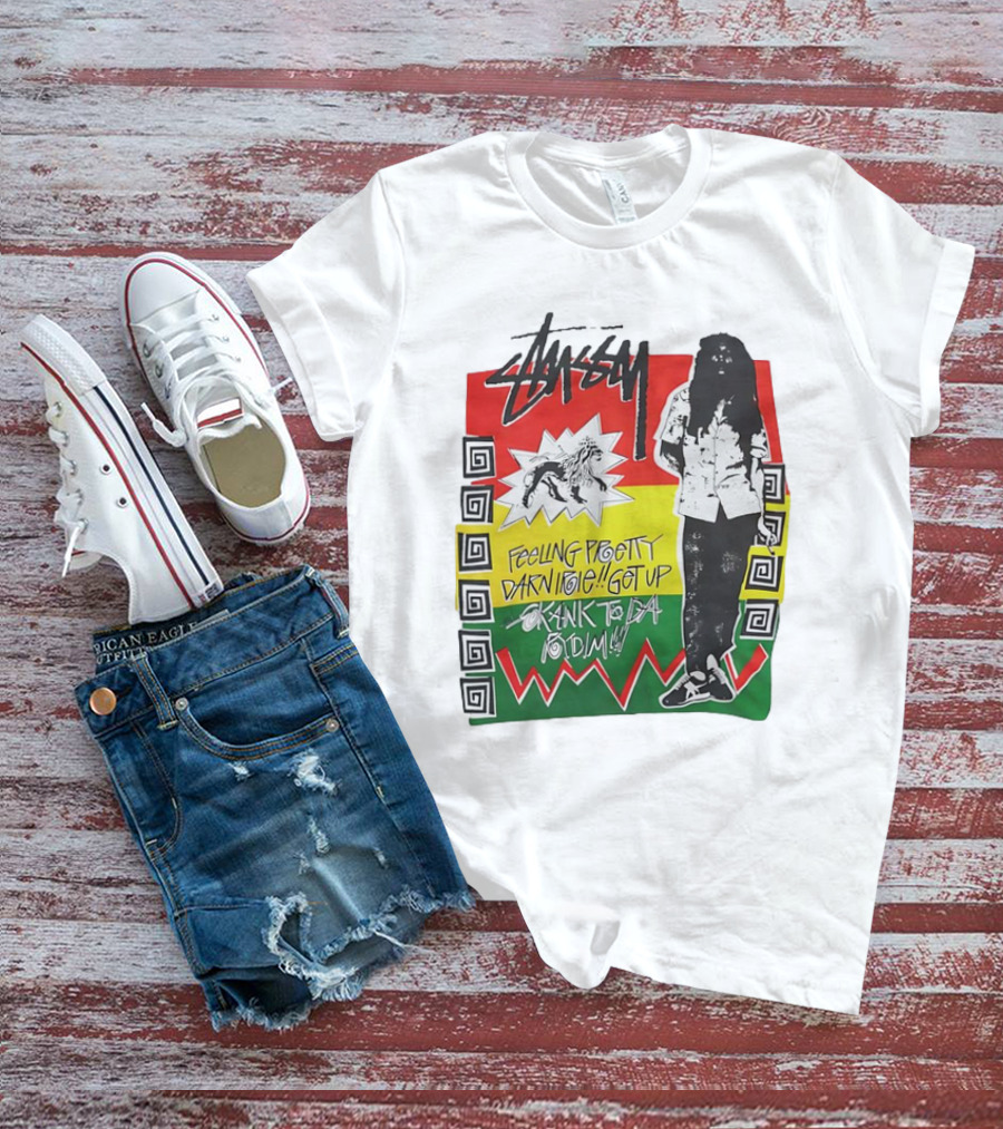 Stussy Bob Marley Feeling Pretty Darn Irie Get Up Skank To Da Riddim T-Shirt