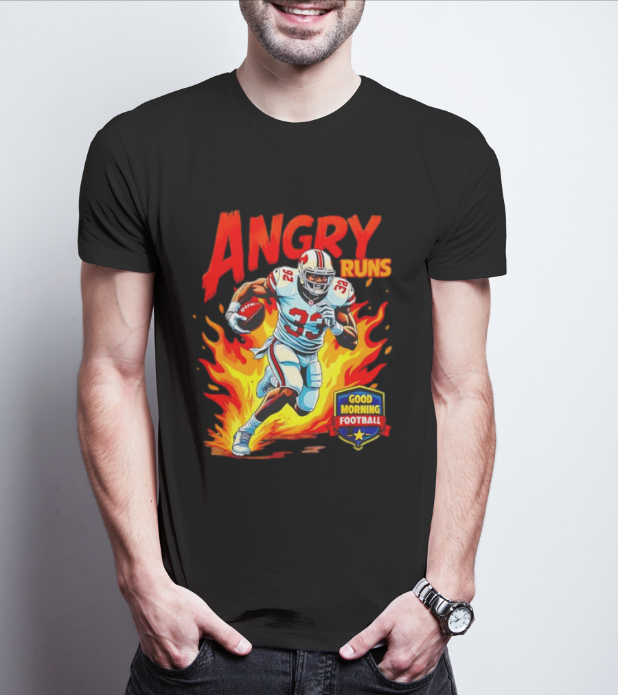 Angry Runs Good Morning Football Flaming Football Player 26 T-Shirt