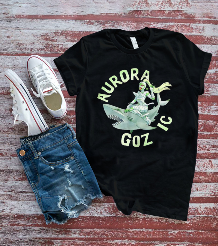 Aurora Gozmic Cartoon Mummy Riding Shark T-Shirt