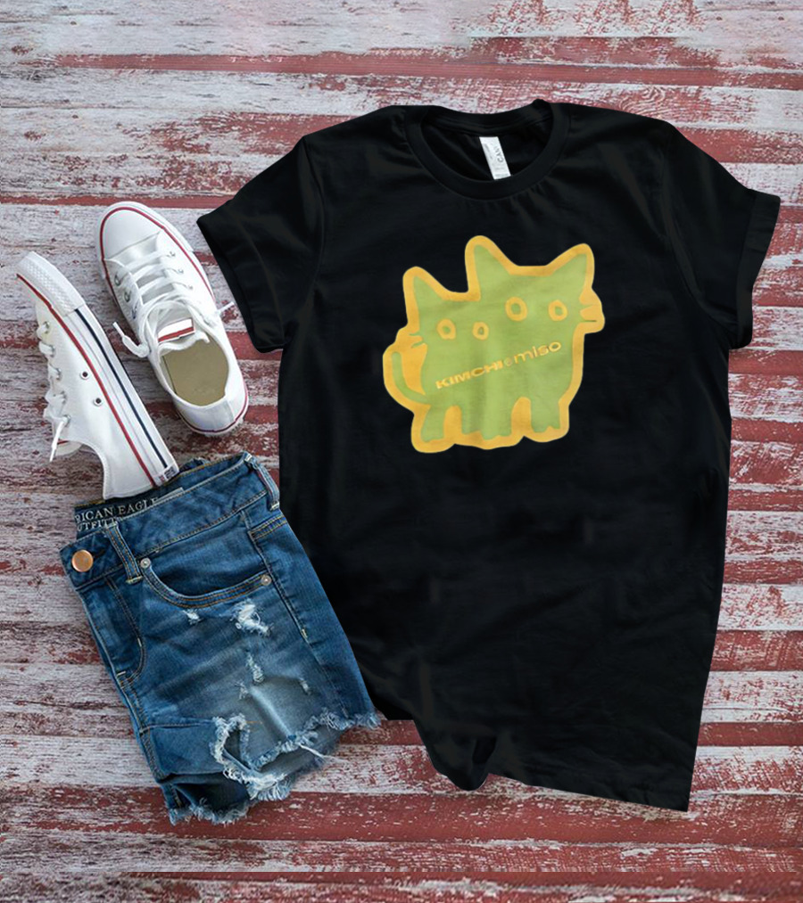 Kimchi And Miso Collection Twins Chenille Neon Cat Patch T-Shirt