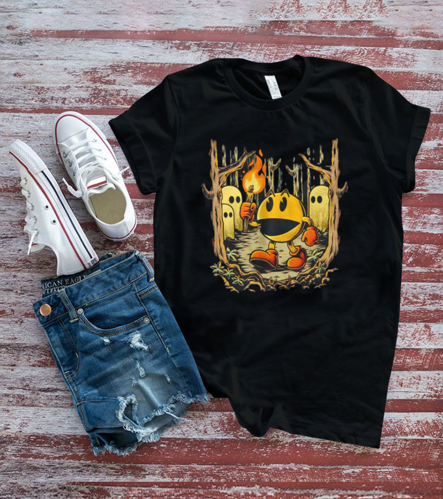 Pac Man Game Forest Torch Adventure With Ghosts T-Shirt
