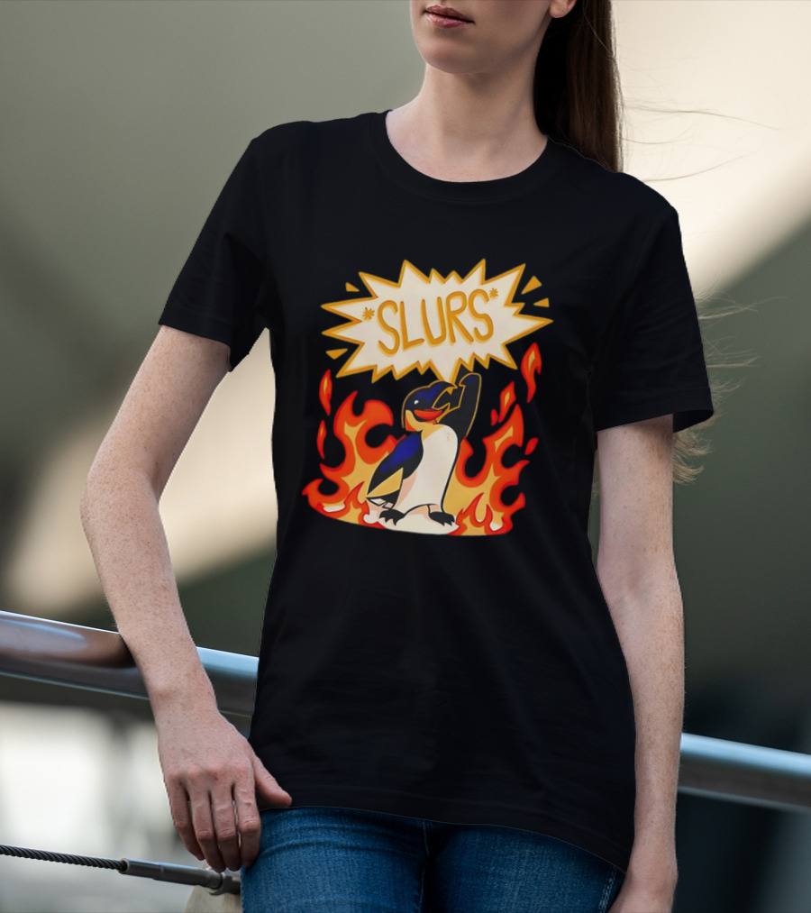 SLURS Penguin Retro In Flames T-Shirt