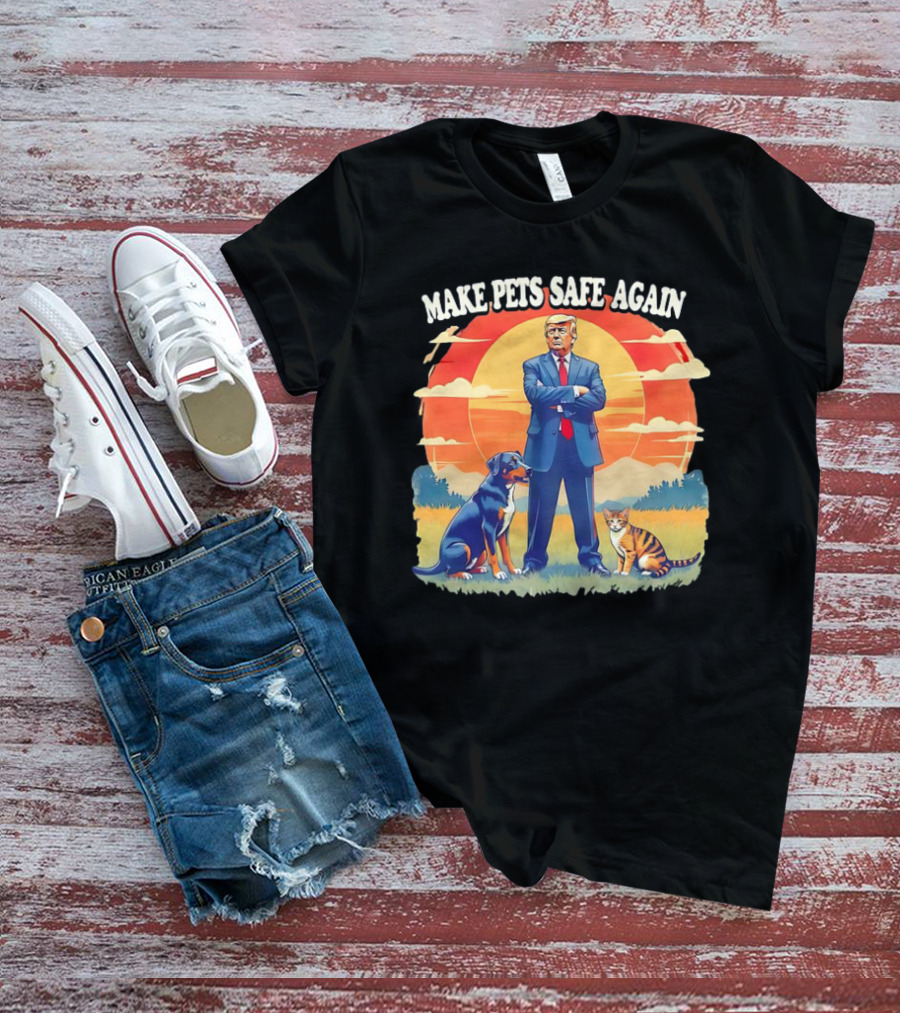Make Pets Safe Again Dog Cat Sunset Scene T-Shirt