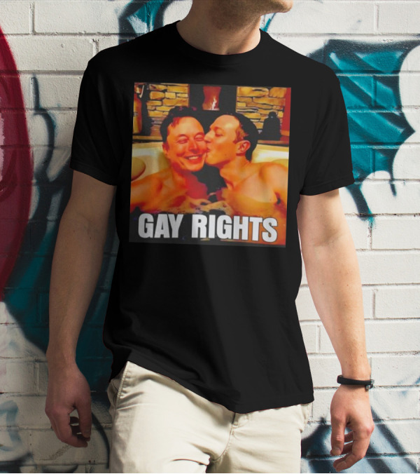 GAY RIGHTS Elon Musk Mark Zuckerberg Kissing Hot Tub Fireplace T-Shirt