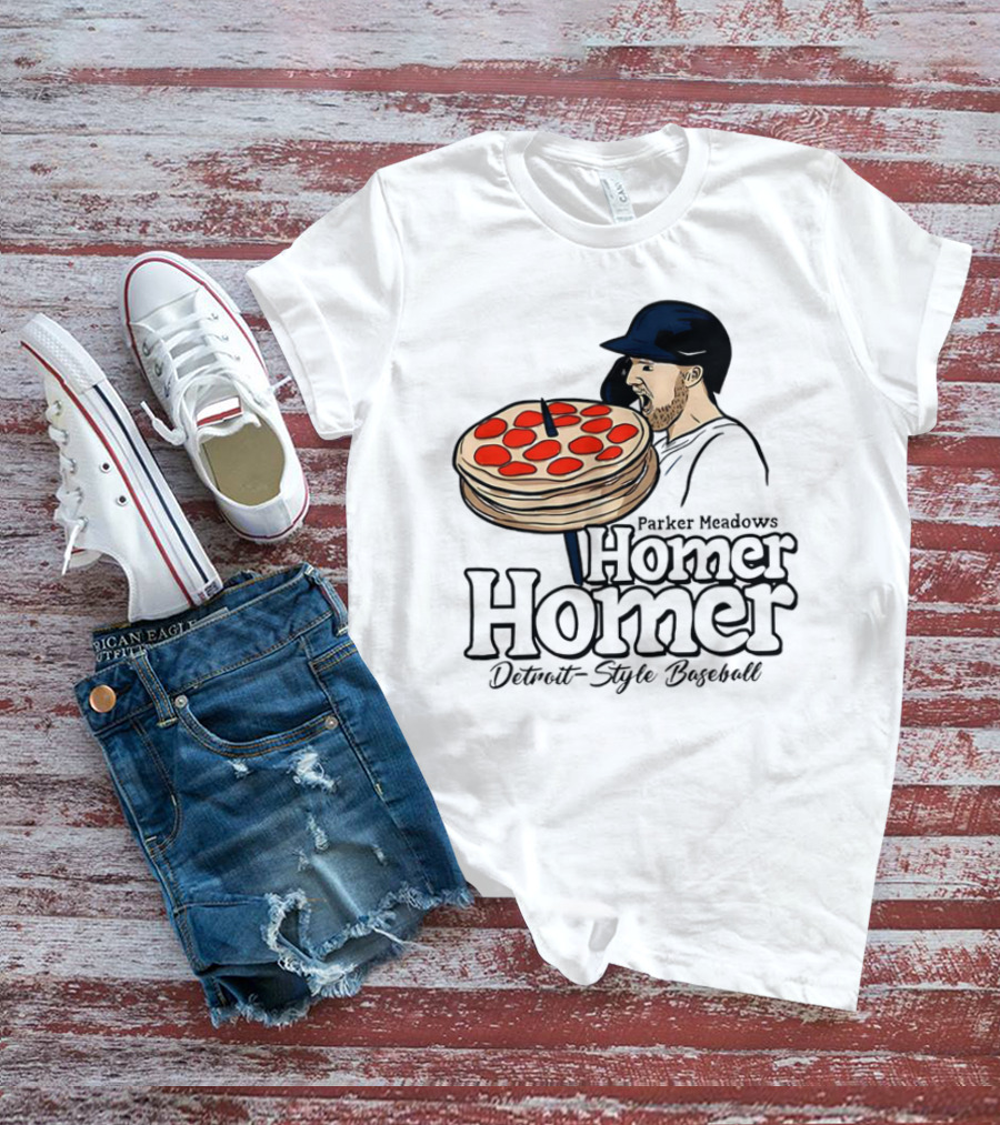 Parker Meadows Homer Homer Detroit-Style Baseball Pizza T-Shirt
