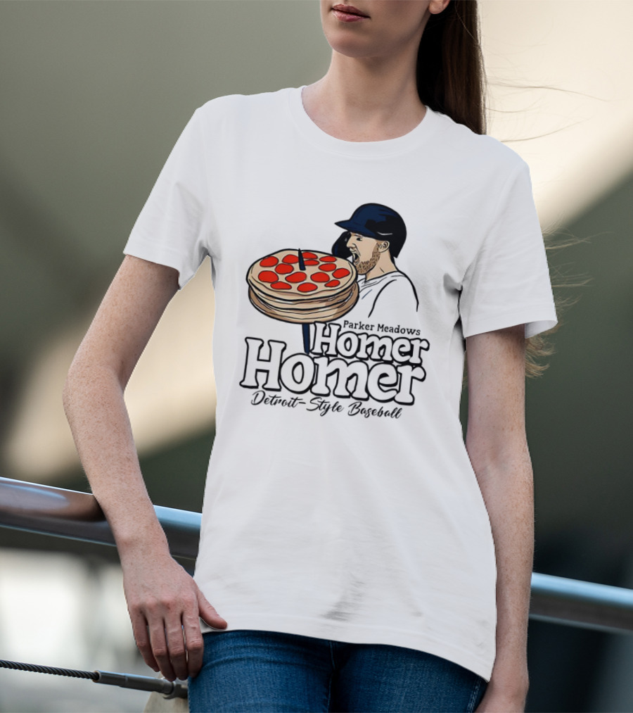 Parker Meadows Homer Homer Detroit-Style Baseball Pizza T-Shirt