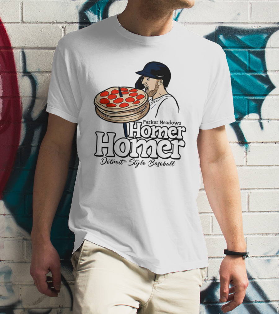 Parker Meadows Homer Homer Detroit-Style Baseball Pizza T-Shirt