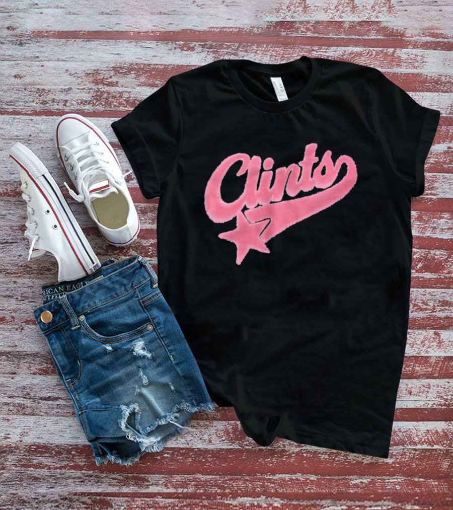 Clints Pink Fuzzy Star Script T-Shirt
