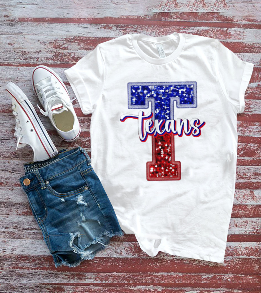 Texans Glitter Football T Red Blue T-Shirt