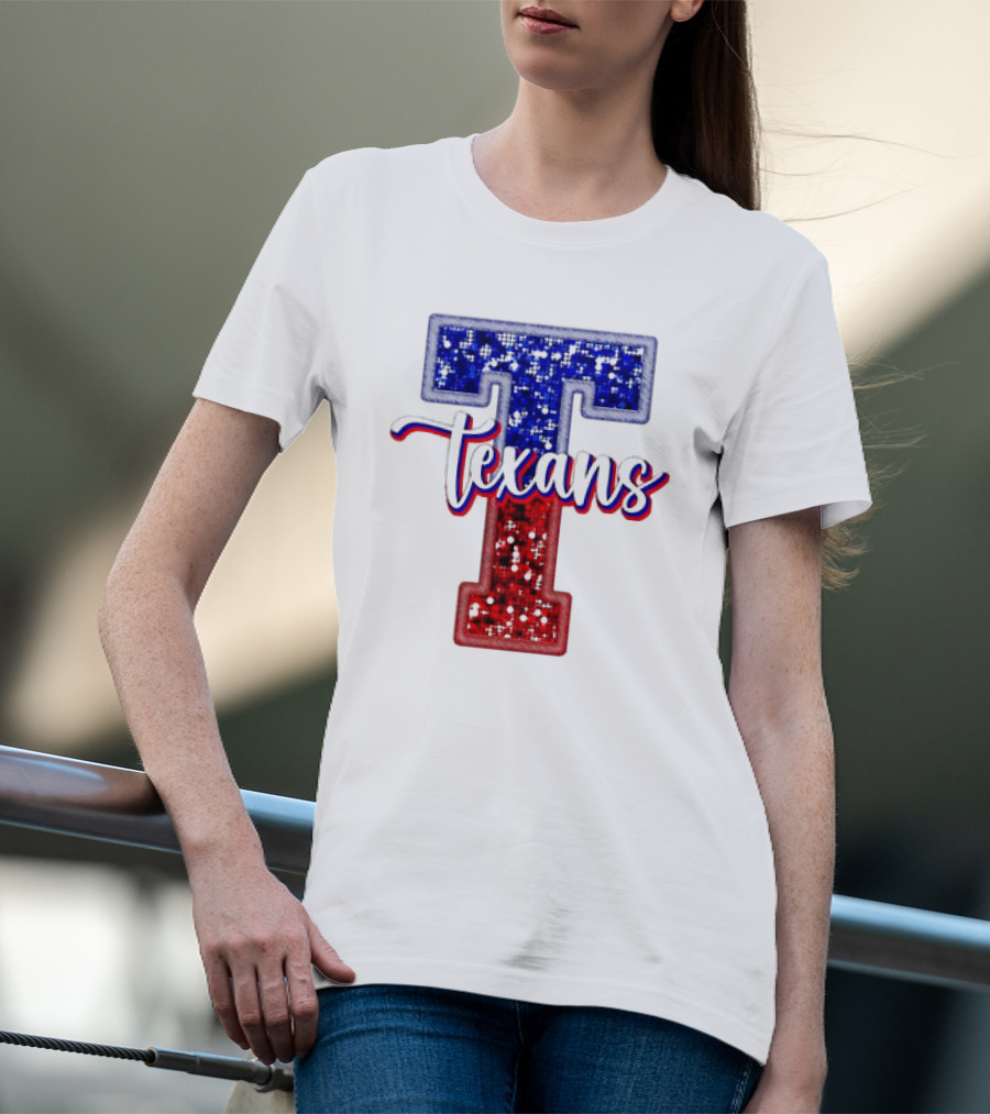 Texans Glitter Football T Red Blue T-Shirt