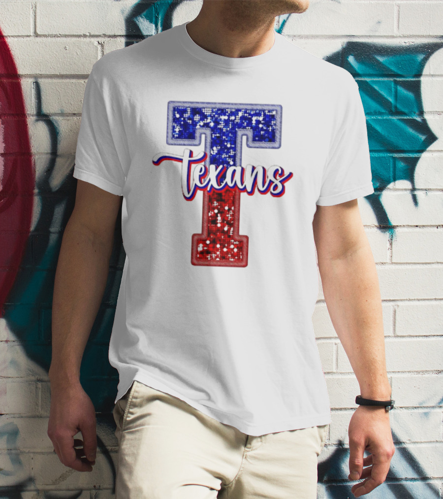 Texans Glitter Football T Red Blue T-Shirt