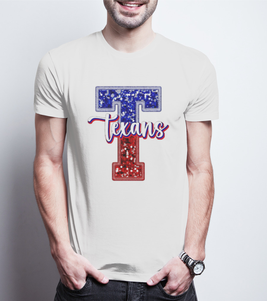 Texans Glitter Football T Red Blue T-Shirt