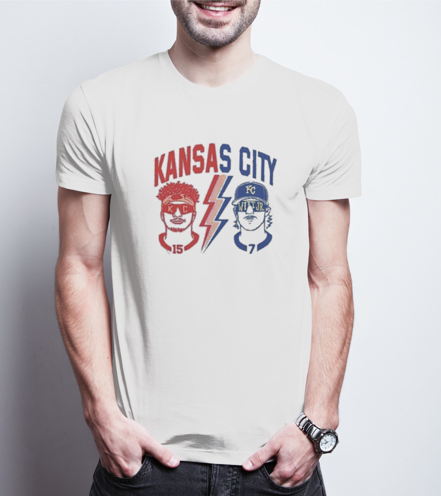 Kansas City Chiefs Patrick Mahomes 15 And Royals Bobby Witt Jr 7 T-Shirt
