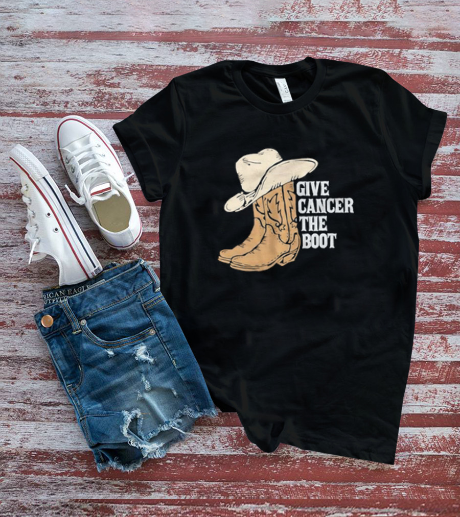 Give Cancer The Boot Retro Cowboy Hat And Boots T-Shirt