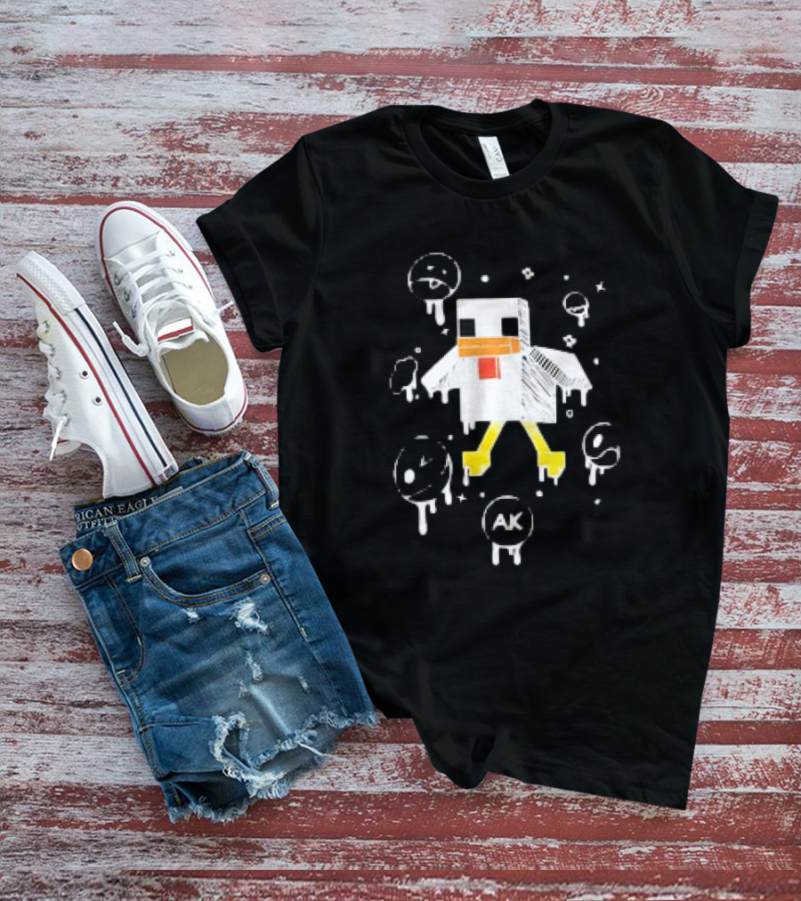 Van Meneer Kippie AK Blocky Chicken With Dripping Faces T-Shirt