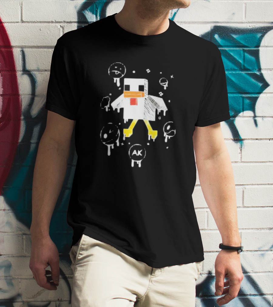 Van Meneer Kippie AK Blocky Chicken With Dripping Faces T-Shirt