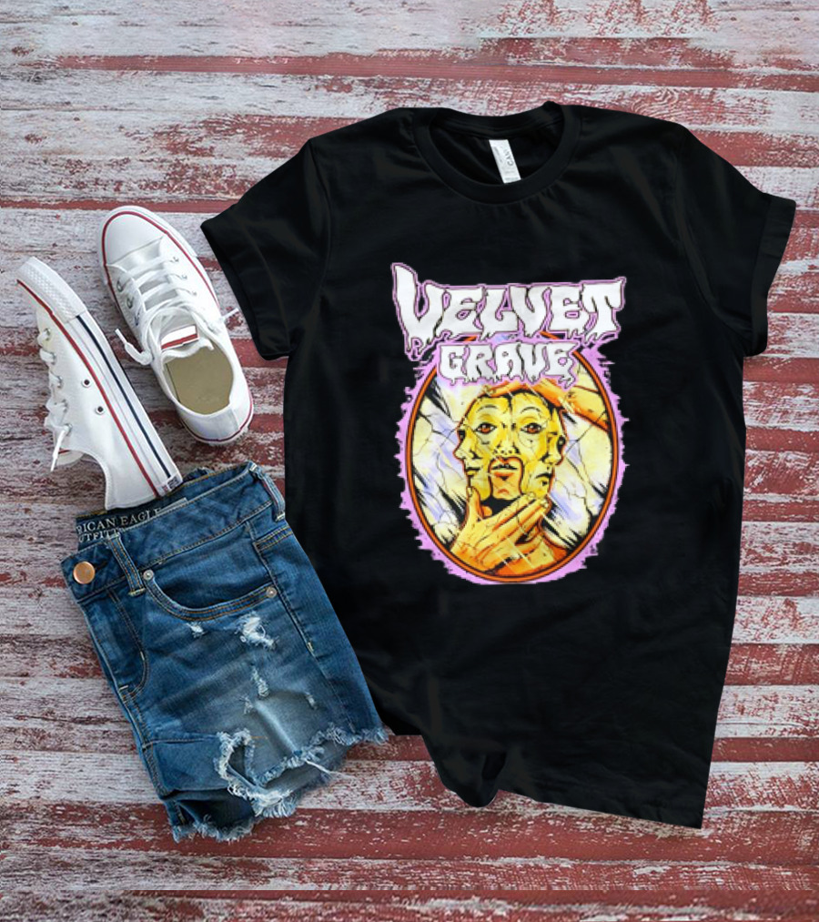 Velvet Grave Horror Retro Surreal Multi-Faced Mask T-Shirt