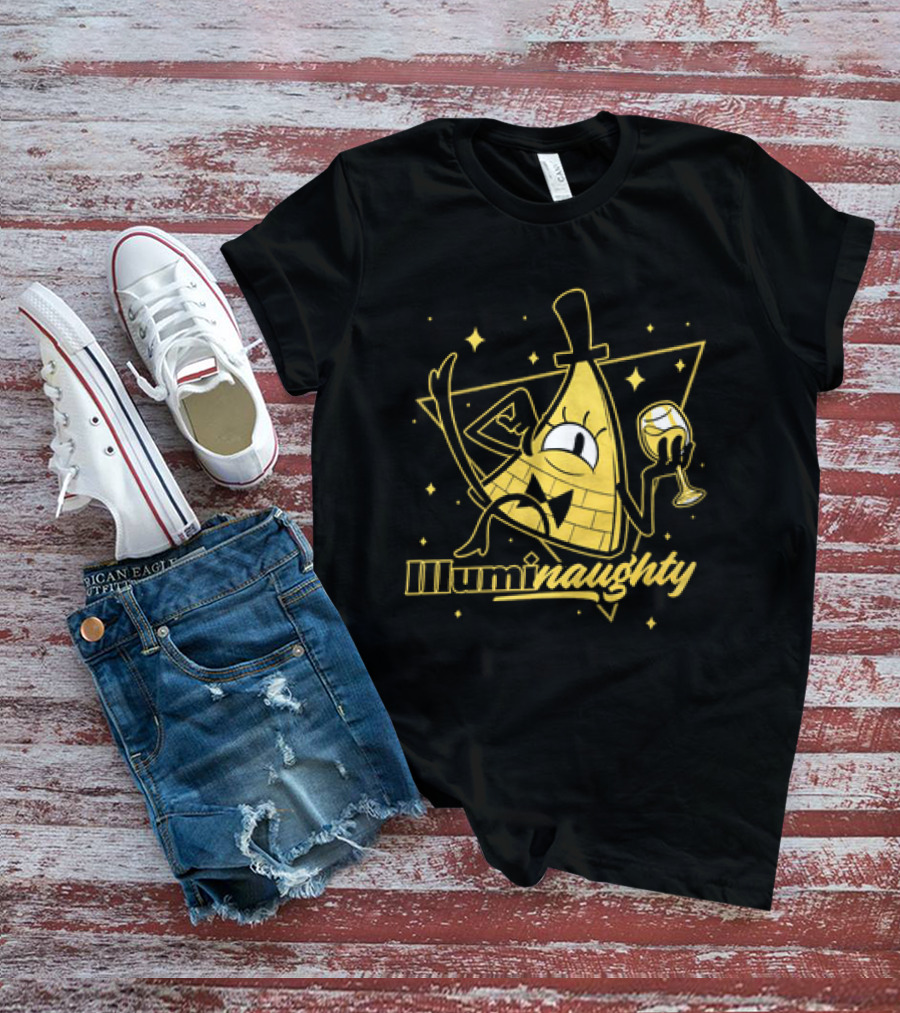 Illuminaughty Naughty Bill Cipher With Drink And Stars T-Shirt