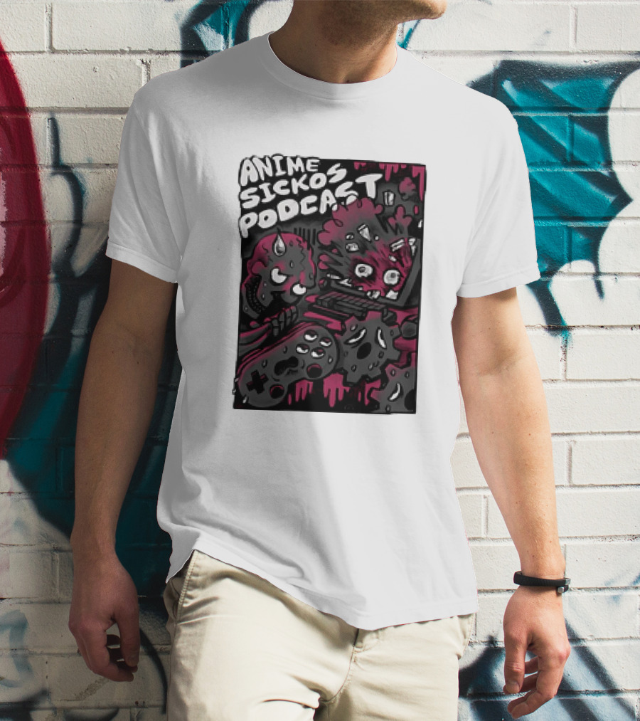 Anime Sickos Podcast Game Controllers Dripping Pink And Black Monster Faces T-Shirt