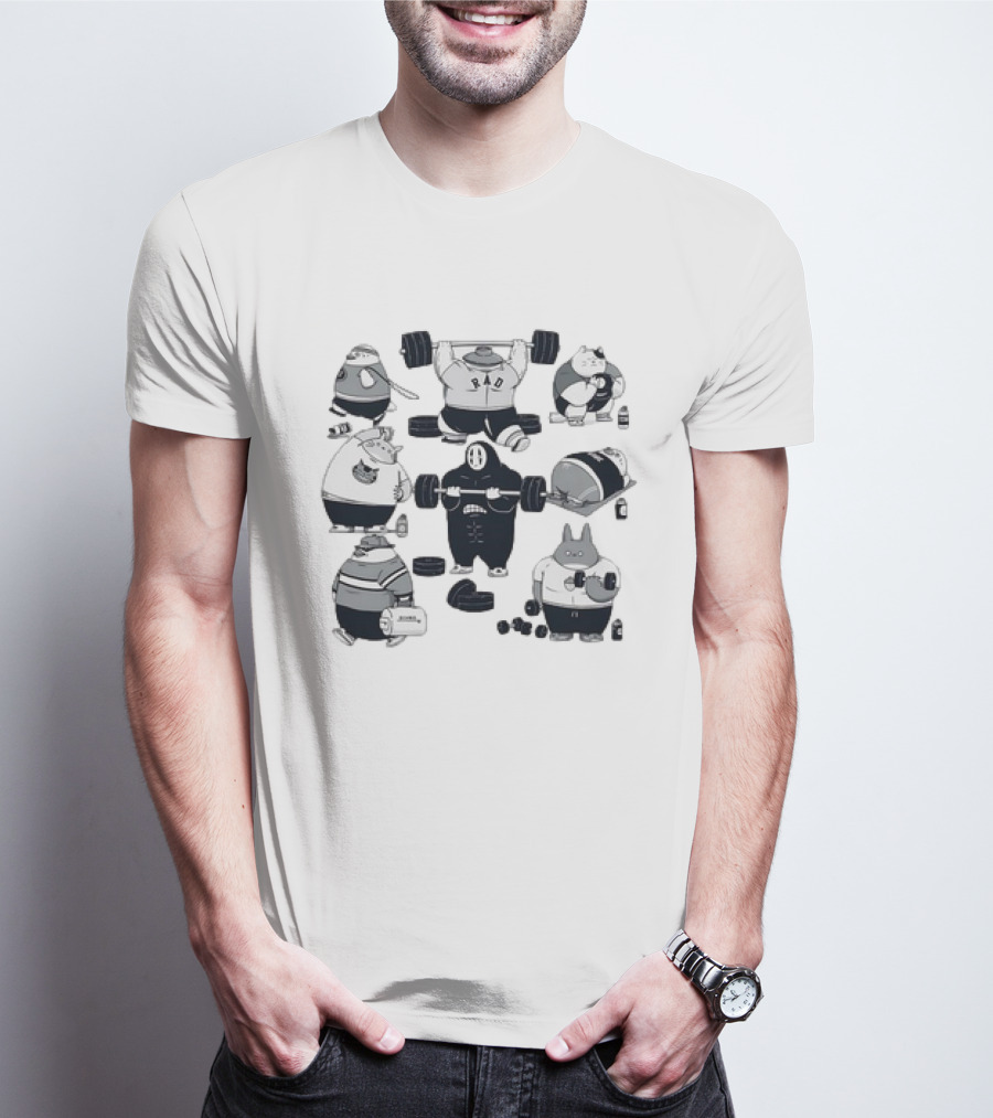 Spirited Gym Anime Spirits Staying In Shape With Iconic Fitness Characters T-Shirt