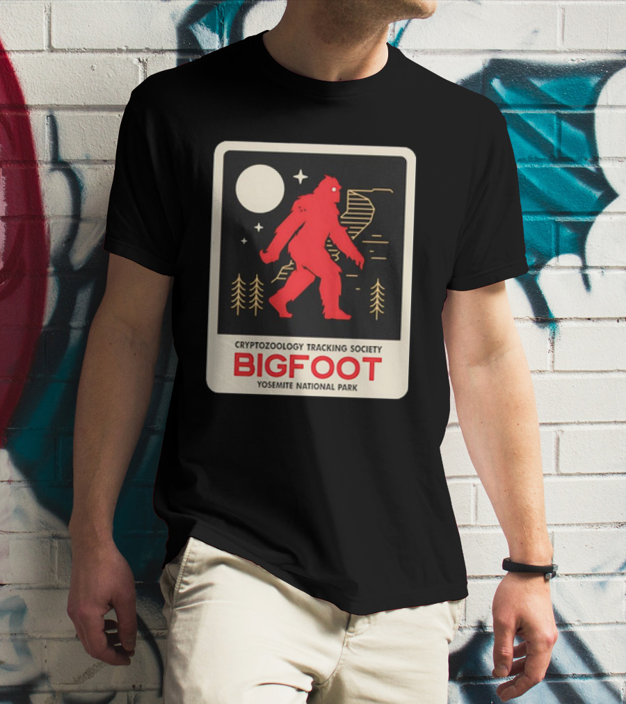 Bigfoot Cryptozoology Tracking Society Moonlit Yosemite National Park T-Shirt