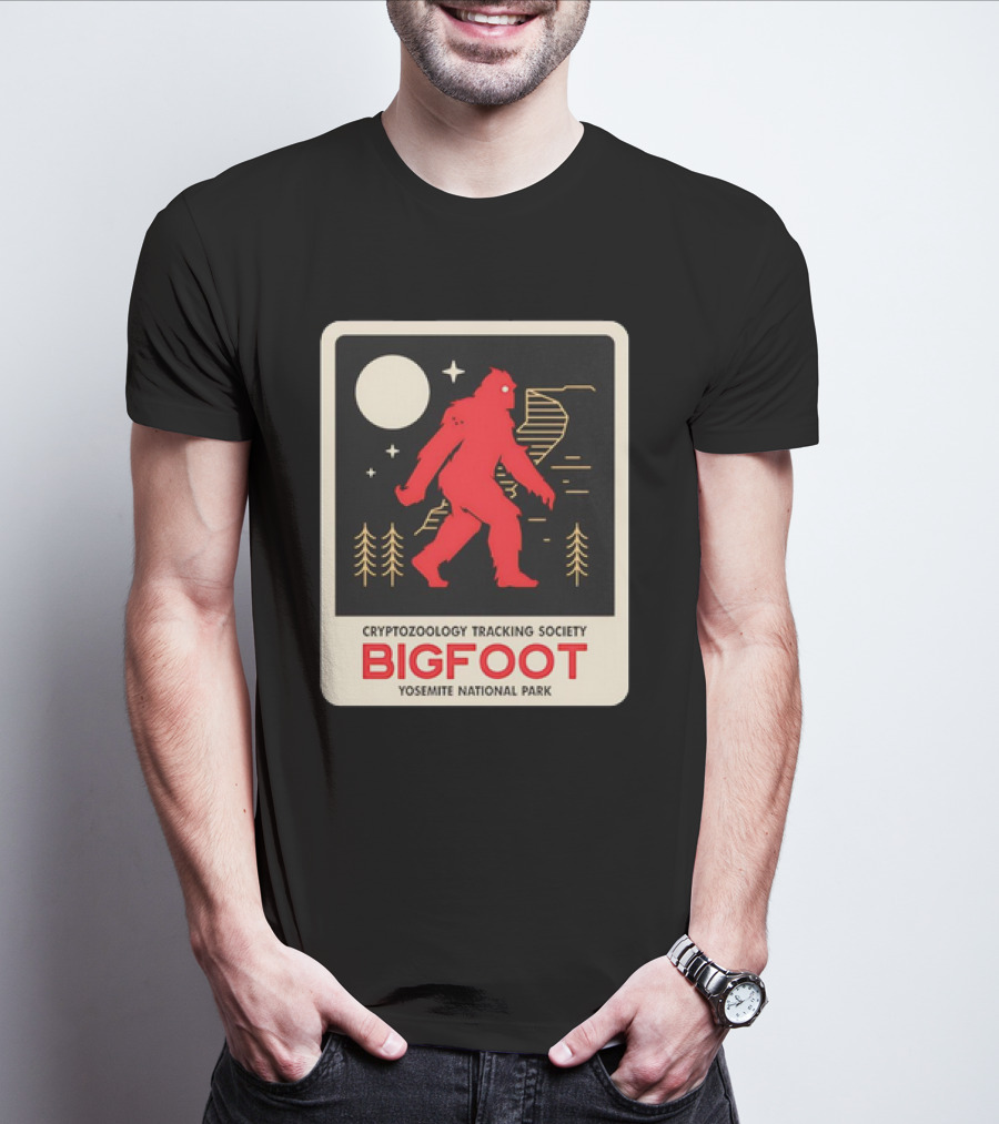 Bigfoot Cryptozoology Tracking Society Moonlit Yosemite National Park T-Shirt