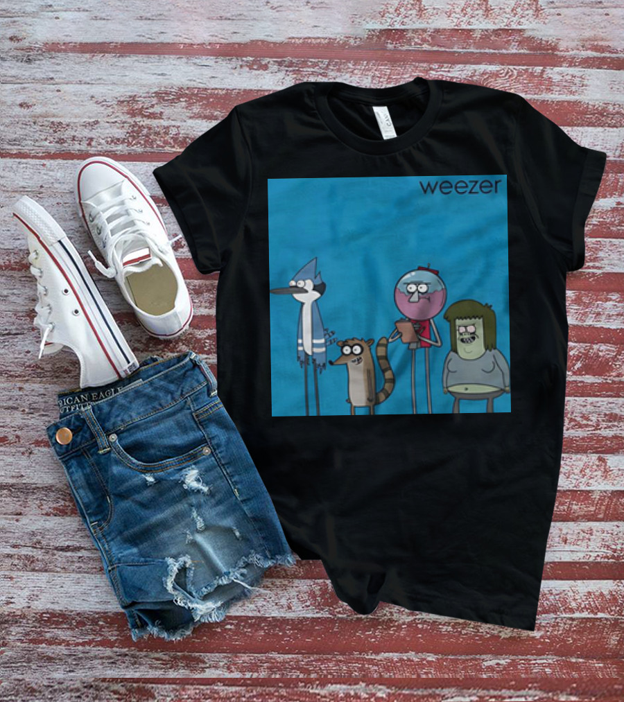 Weezer The Regular Show Mordecai And The Rigbys Vintage Cartoon Characters T-Shirt