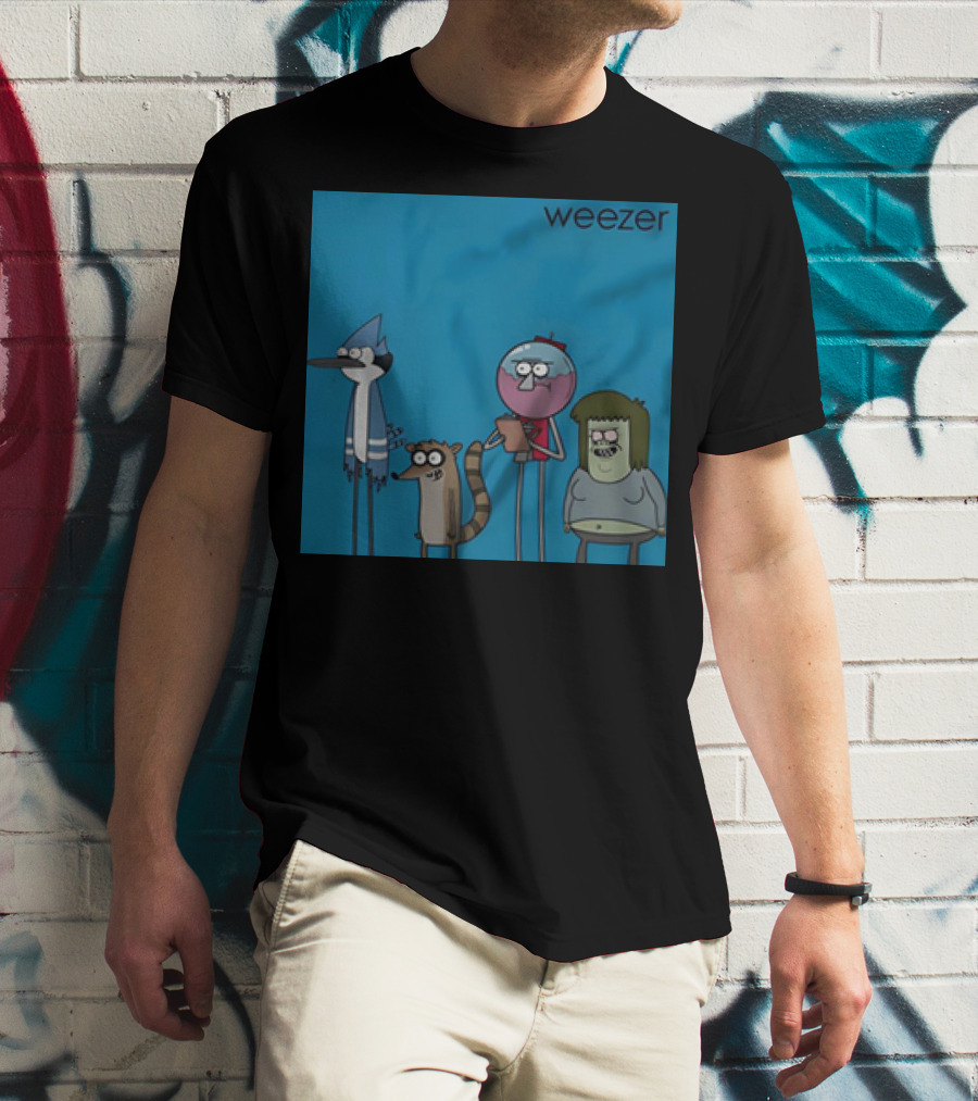 Weezer The Regular Show Mordecai And The Rigbys Vintage Cartoon Characters T-Shirt