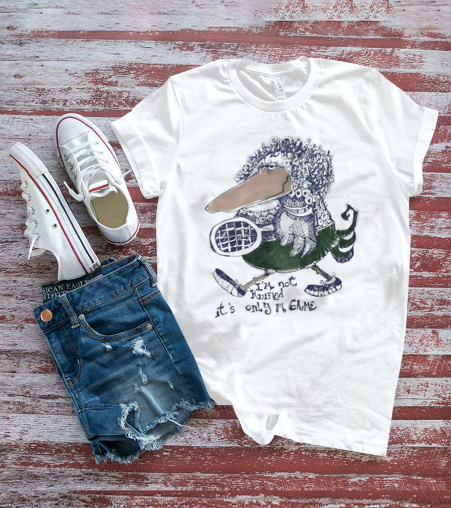 I’m Not Ruffled It’s Only A Game Curly-Haired Bird With Tennis Racket T-Shirt