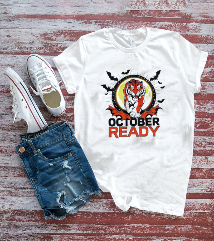 October Ready Tiger Bats Moon T-Shirt