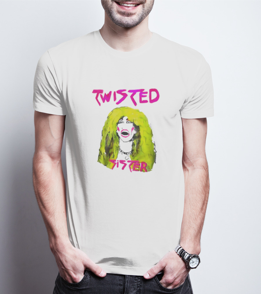 Twisted Sister Cartoon Portrait Neon Hair Rock Face T-Shirt