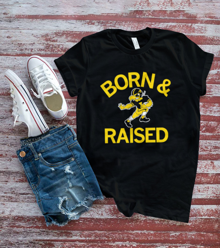 Iowa Hawkeyes Born And Raised Vintage Herky The Hawk T-Shirt