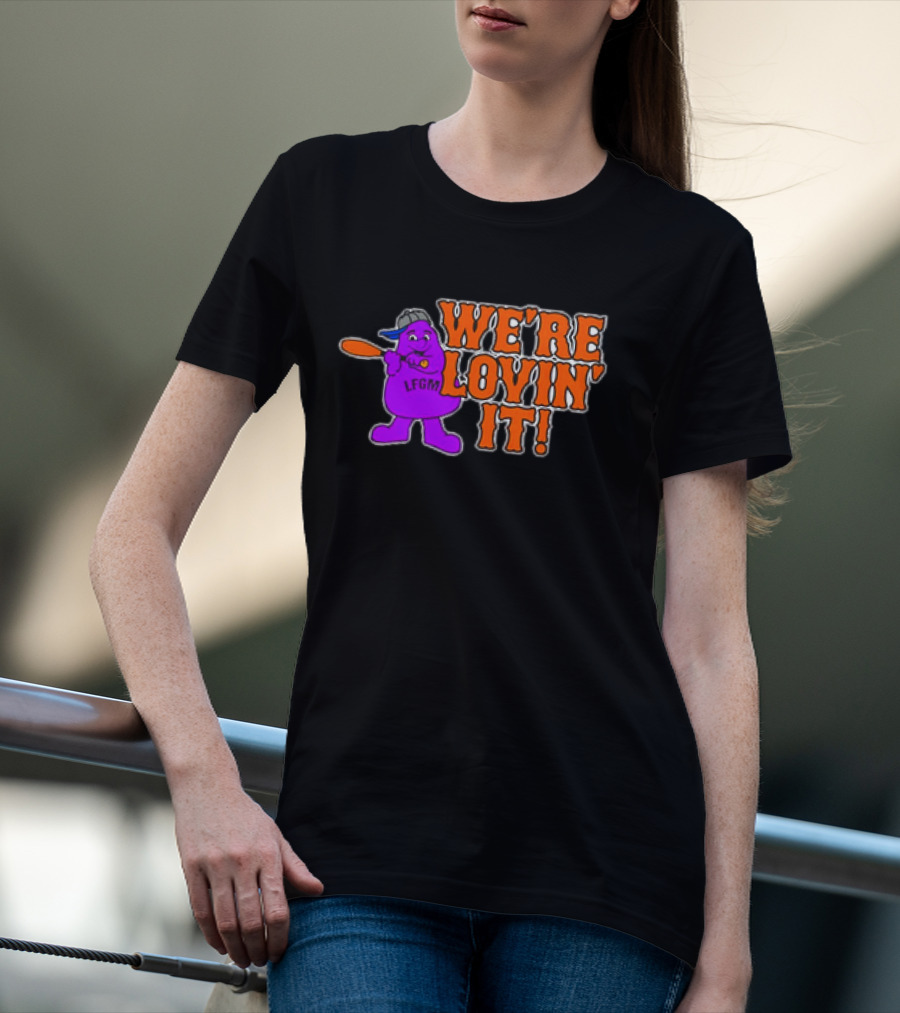 New York Mets LFGM Grimace We're Lovin' It T-Shirt