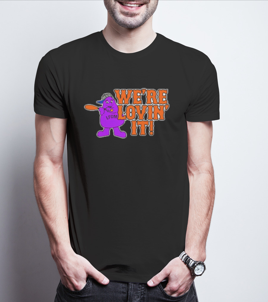 New York Mets LFGM Grimace We're Lovin' It T-Shirt