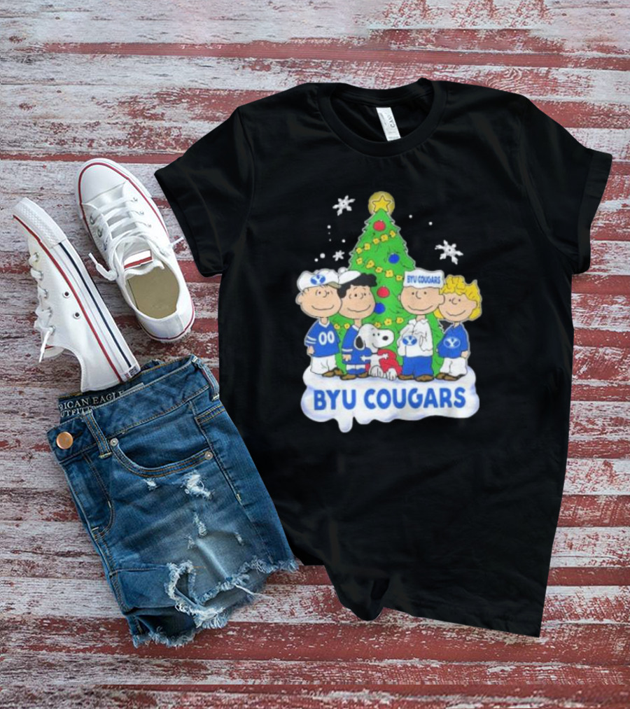 BYU Cougars Peanuts Characters Christmas Tree T-Shirt