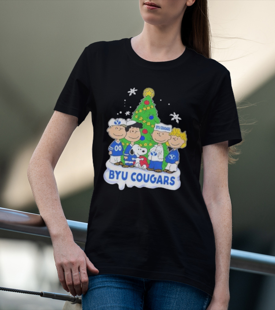 BYU Cougars Peanuts Characters Christmas Tree T-Shirt
