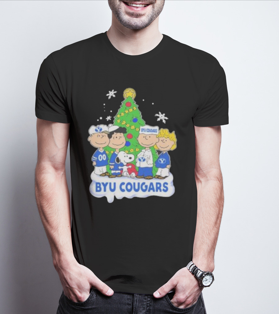 BYU Cougars Peanuts Characters Christmas Tree T-Shirt