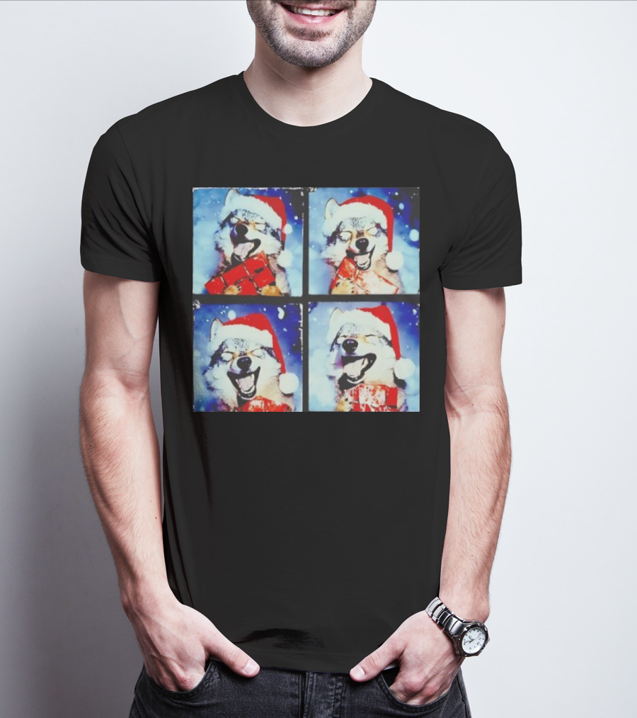 Festive Wolf Santa Hat Selfie Christmas T-Shirt