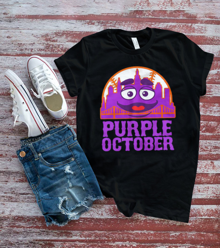 Grimace Purple October New York Mets MLB Skyline Baseball T-Shirt