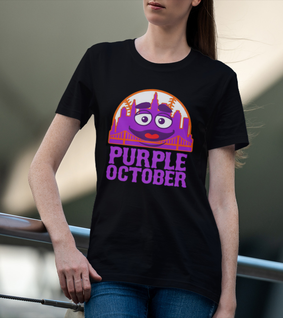 Grimace Purple October New York Mets MLB Skyline Baseball T-Shirt