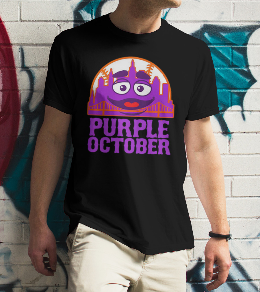 Grimace Purple October New York Mets MLB Skyline Baseball T-Shirt