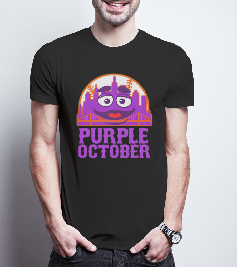 Grimace Purple October New York Mets MLB Skyline Baseball T-Shirt